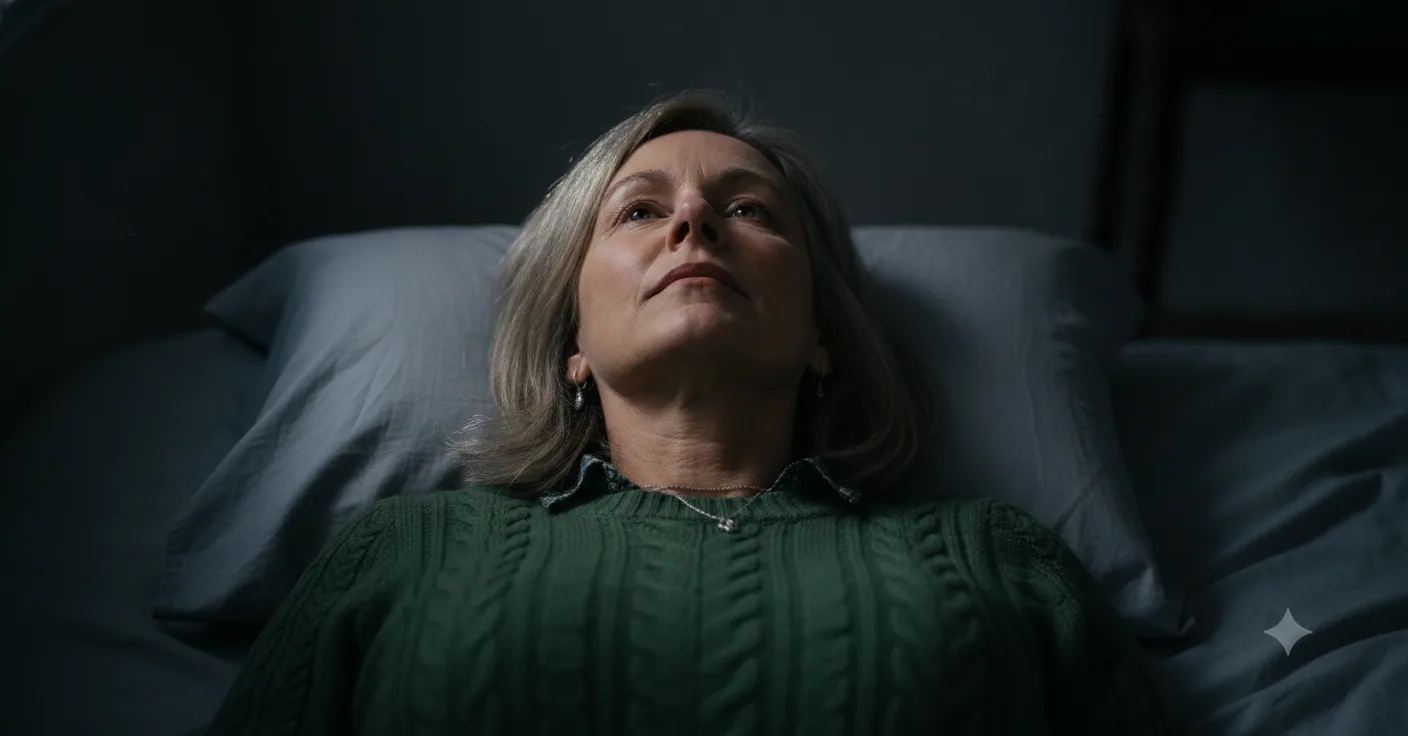 Sarah lies in bed staring at the ceiling, wondering why do i keep waking up at 4 am