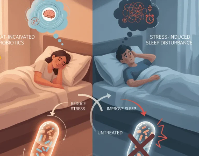 Illustration contrasting restful sleep with stress-related sleep disturbance