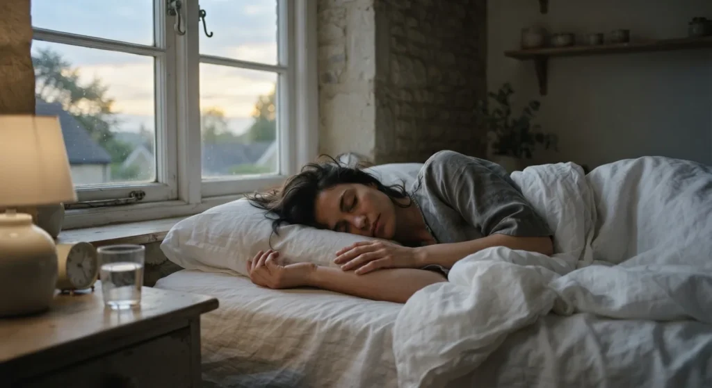 Early dawn light coming into a quiet bedroom, the time when cortisol starts to rise