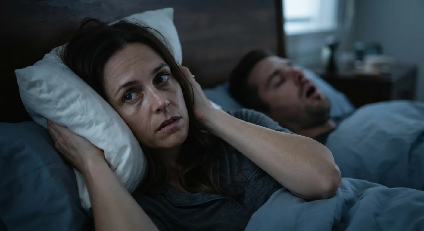 A woman kept awake at night by her partner's snoring