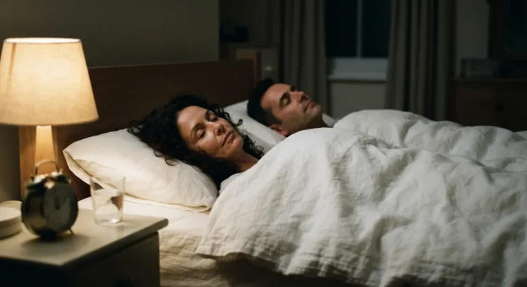 A couple asleep in a quiet bedroom at night